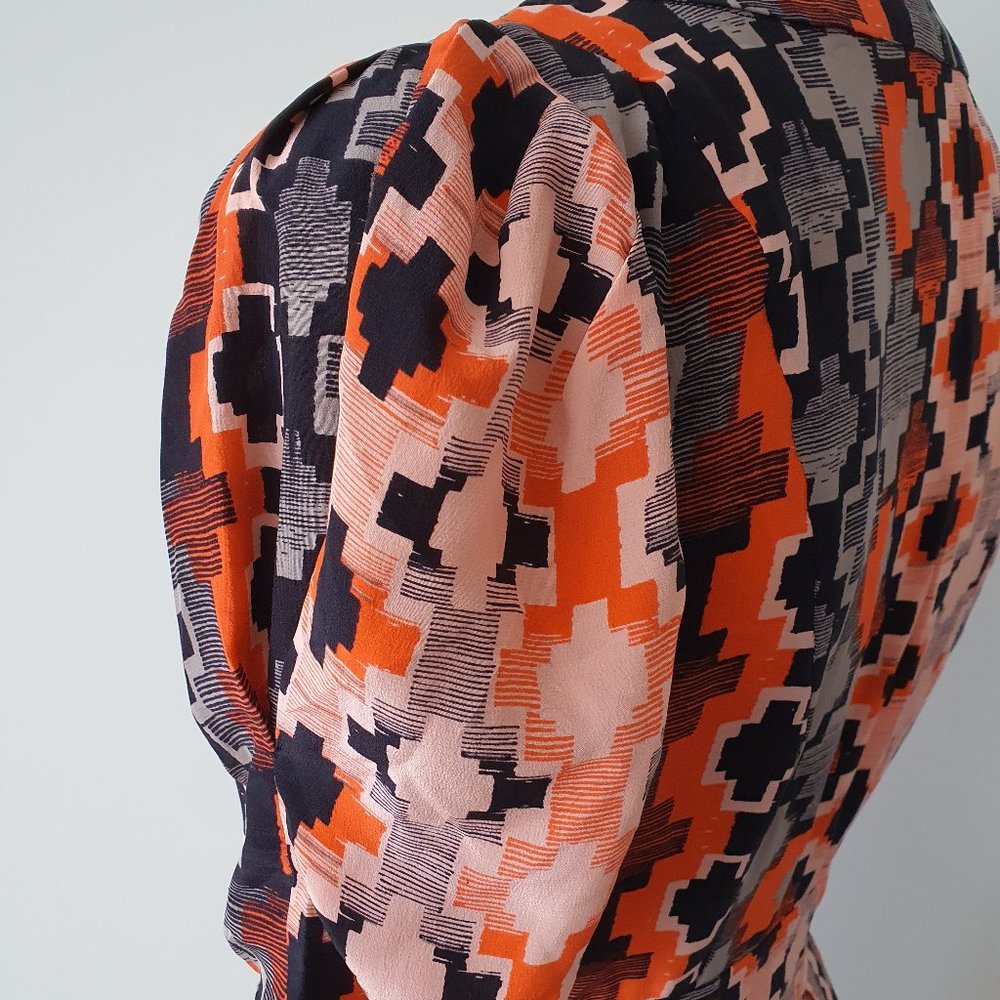 Gorman Geo Abstract Puff Sleeve Silk Dress - Picture 6 of 9